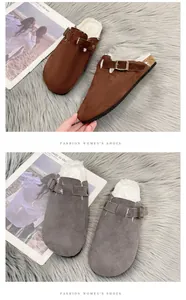 Bequeme Damen Clogs aus Kunstwildleder mit warmem Fleecefutter und Korklaufsohle
