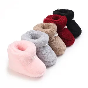 Bottes d'hiver pour bébé en peluche douce en plusieurs couleurs rose gris marron rouge noir