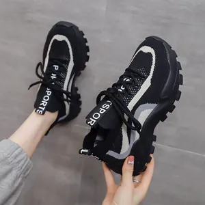 Women Color Block Chunky Sneakers Korean Style PU Leather Platform Athletic Shoes Breathable Comfortable Running Sneakers
