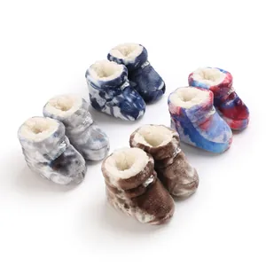 Chaussures Premiers Pas Bébé Hiver Camouflage Tie Dye Doublure Fausse Fourrure Semelle Souple Bottes Neige Chaudes