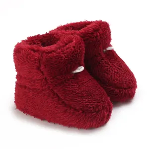 Bottines d'hiver rouges en peluche pour bébé avec cordon pour rester au chaud