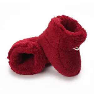 Bottes en peluche d'hiver pour bébé rouge foncé, chaussures chaudes de 0 à 1 an