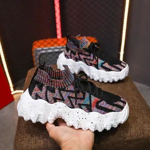Zapatillas Chunky para Mujer Transpirables Flyknit Zapatos de Calcetín Suela Gruesa Color en Contraste Plataforma Casual Dad Shoes