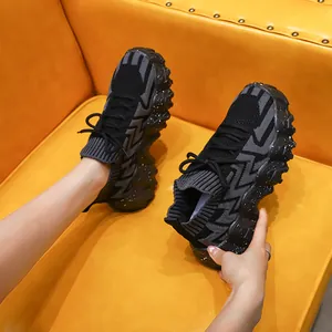Zapatillas deportivas de punto para mujer con suela gruesa y plataforma