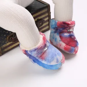 Bottes d'hiver en peluche tie-dye pour bébé avec semelles souples, 0-1 an.