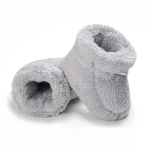 Bottines d'hiver en peluche grise pour bébés de 0-1 an, chaussures de marche chaudes
