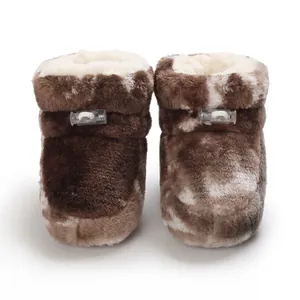Bottines d'hiver pour bébé avec doublure en fausse fourrure chaude et bouton, marron
