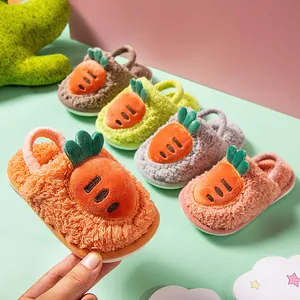 Pantofole in Cotone di Peluche per Bambini Carino Cartone Animato Carota Inverno Caldo Antiscivolo Suola Spessa Scarpe da Casa