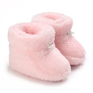 Bottes d'hiver pour bébés en peluche rose avec doublure chaude pour nourrissons