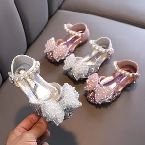 Chaussures de Princesse pour Petites Filles en Cuir Artificiel avec Nœud Papillon Strass et Perles Artificielles Antidérapantes