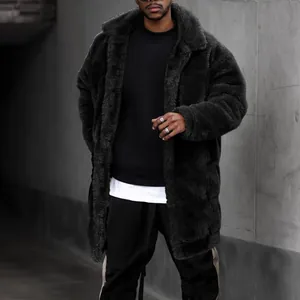 Elegante abrigo de piel sintética negra para hombre de moda urbana callejera