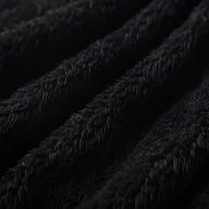Detailed macro shot of soft black plush fabric for men's thick winter warm jacket