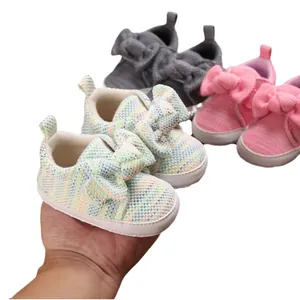 Cute knit baby walking shoes with large bow for infants 0-1 year old, multi-color
