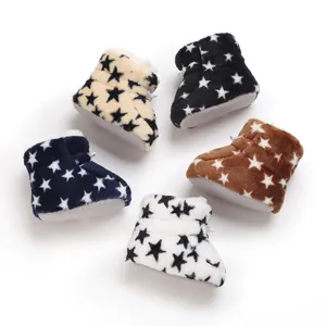Botas de Nieve Cálidas de Invierno para Bebés Patrón de Estrellas Suela Blanda Zapatos de Aprendizaje Forro de Piel Sintética Felpa Gruesa Antideslizantes