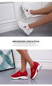 Sneakers con zeppa traforate in mesh traspirante per donna in bianco e rosso elegante