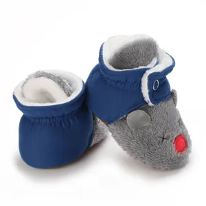 Lindas botas de invierno azules para bebé con diseño de ratón y forro suave