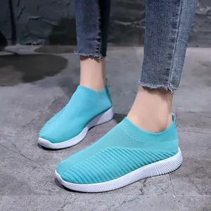 Baskets à enfiler en maille turquoise respirante pour femmes, chaussures chaussettes décontractées