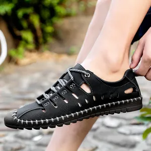 Sandali in pelle traspiranti per uomo, scarpe da tempo libero nere per l'aria aperta