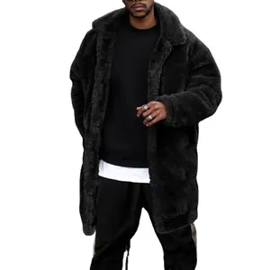 Abrigo de peluche de piel sintética negra de gran tamaño para hombre estilo invierno