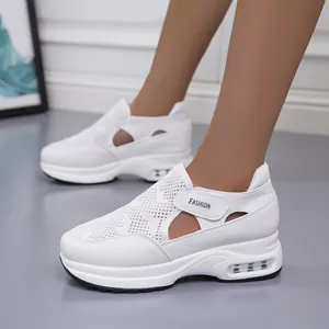 Scarpe da Ginnastica Casual Sportive da Donna Intaglio Traspirante in Pelle PU Platform con Cuscino d'Aria Tacco Medio Leggere