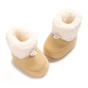 Bottes d'hiver pour bébé en polaire beige pour garçons et filles âgés de 0 à 1 an