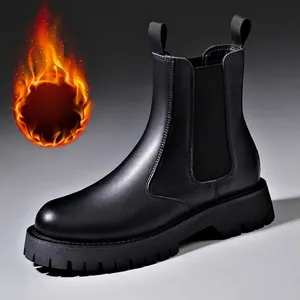 Botas Chelsea de hombre en cuero negro con suela gruesa track y forro cálido