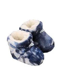 Warm winter baby toddler shoes with blue tie-dye camouflage pattern and thick plush lining