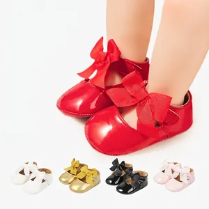 Zapatos de Princesa para Bebé Niña Lazo Grande Suela Suave Antideslizante Primeros Pasos Cuero PU Mary Jane Vestir