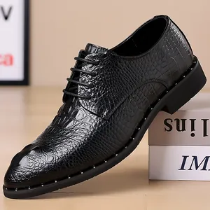 Herren Business Casual Spitze Oxford-Schuhe Künstliches PU Gewachstes Finish Schnürschuhe Krokodilmuster Mode Halbschuhe