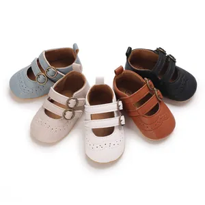Detailed view of multi-color soft sole baby princess shoes with double buckle straps