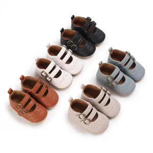 Infant Baby Girl Mary Jane Shoes Perforated Brogue Soft Sole First Walkers Non-slip Toddler Sandals Double Buckle PU Shoes