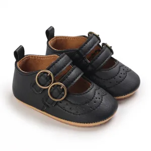 Black baby Mary Jane shoes with double buckles and soft soles for infants and toddlers