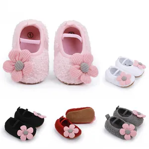 Baby Girls Cute 3D Flower Soft Sole First Walkers Infant Toddler Fleece Warm Non-slip Prewalker Cotton Shoes 0-1 Year Old