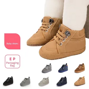 Kleinkind Lauflernschuhe Rutschfeste Weiche Sohle Künstliche PU Lässige Erste Schritte Hohe Stiefel Zum Schnüren Für Babys