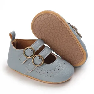 Soft-sole baby Mary Jane shoes with double buckle straps and anti-slip texture