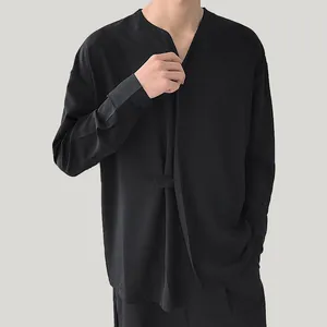Heren Asymmetrisch Overhemd met Lange Mouwen Nep Tweedelig Opstaande Kraag Casual Ruime Polyester Ademend Effen Kleur Top
