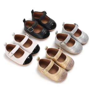 Baby Girl Mary Jane First Walker Shoes PU Leather Soft Sole Anti-Slip Quilted Princess Shoes For Toddler Infants