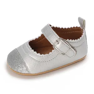 Silver glitter Mary Jane baby toddler shoes with soft non-slip rubber sole