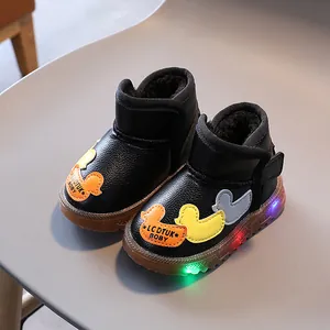 Botas de nieve con luces LED para niños pequeños con forro de terciopelo y patitos