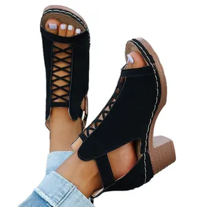 Schwarze Gladiator-Sandalen mit Blockabsatz und Schnürung für modebewusste Damen