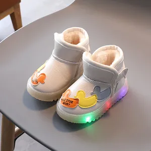 Botas de nieve LED para niños con forro de felpa suave y diseño de pato de colores