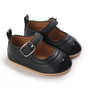 Classic black baby girl Mary Jane shoes with soft non-slip rubber soles