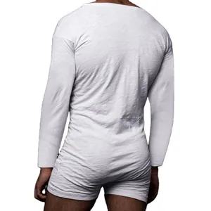 Body de hombre de manga larga ajustado en color sólido para ropa cómoda de estar en casa