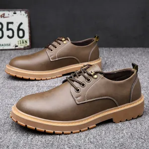 Scarpe da Lavoro Casual da Uomo in Pelle Microfibra Stile Britannico Vintage Punta Arrotondata Allacciate Scarpe Oxford