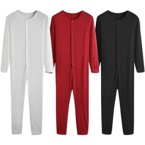 Tuta intera da uomo a maniche lunghe stile henley nei colori bianco, rosso e nero.