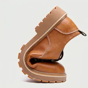 Scarpe da lavoro flessibili in pelle marrone da uomo con suola in gomma