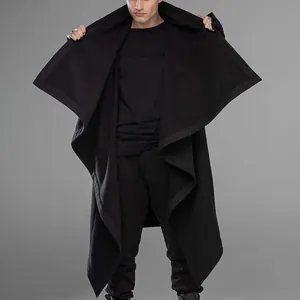 Herren Punk Cape-Jacke im Streetstyle mit unregelmäßigem Saum und Kapuze in Schwarz