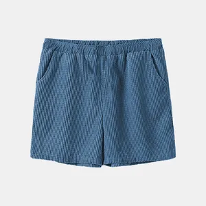 Pantalones cortos casuales de pana azul para hombre con cómoda cintura elástica y bolsillos