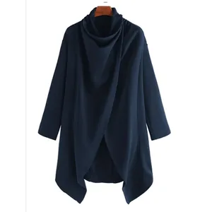 Herren Marineblau asymmetrischer Umhangmantel mit hohem Kragen und langen Ärmeln im Punk