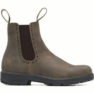 Botas Chelsea Martin marrones desgastadas para mujer con detalles brogue y tiradores